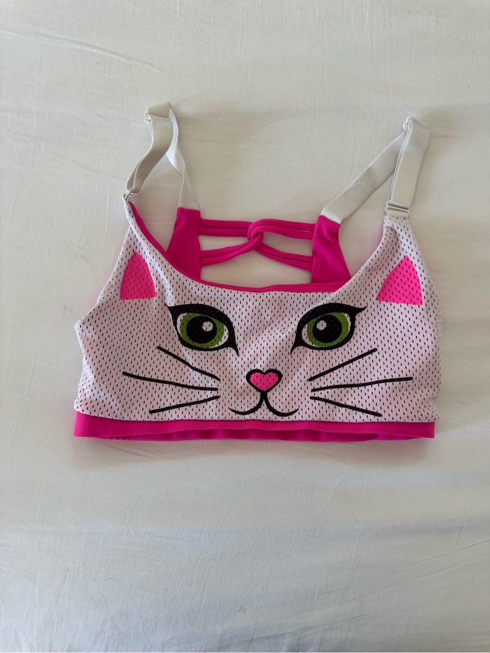 Bombshell Sportswear Pink & White Cat Face Sports Bra